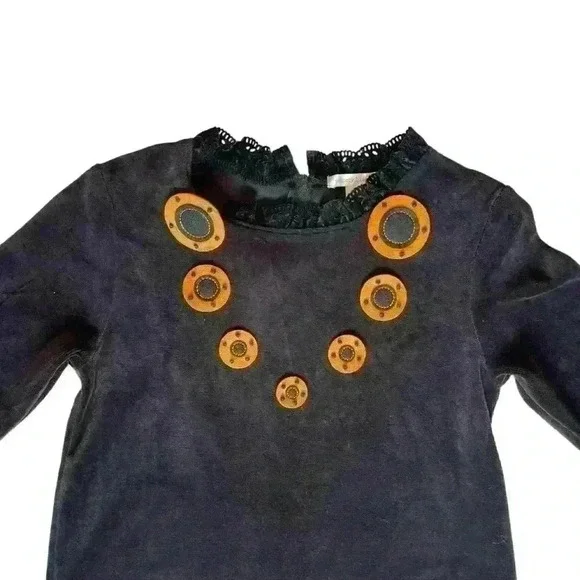Pottery Barn‎ Velvet Black and Orange Polka Dress Size 4T - Picture 2 of 5